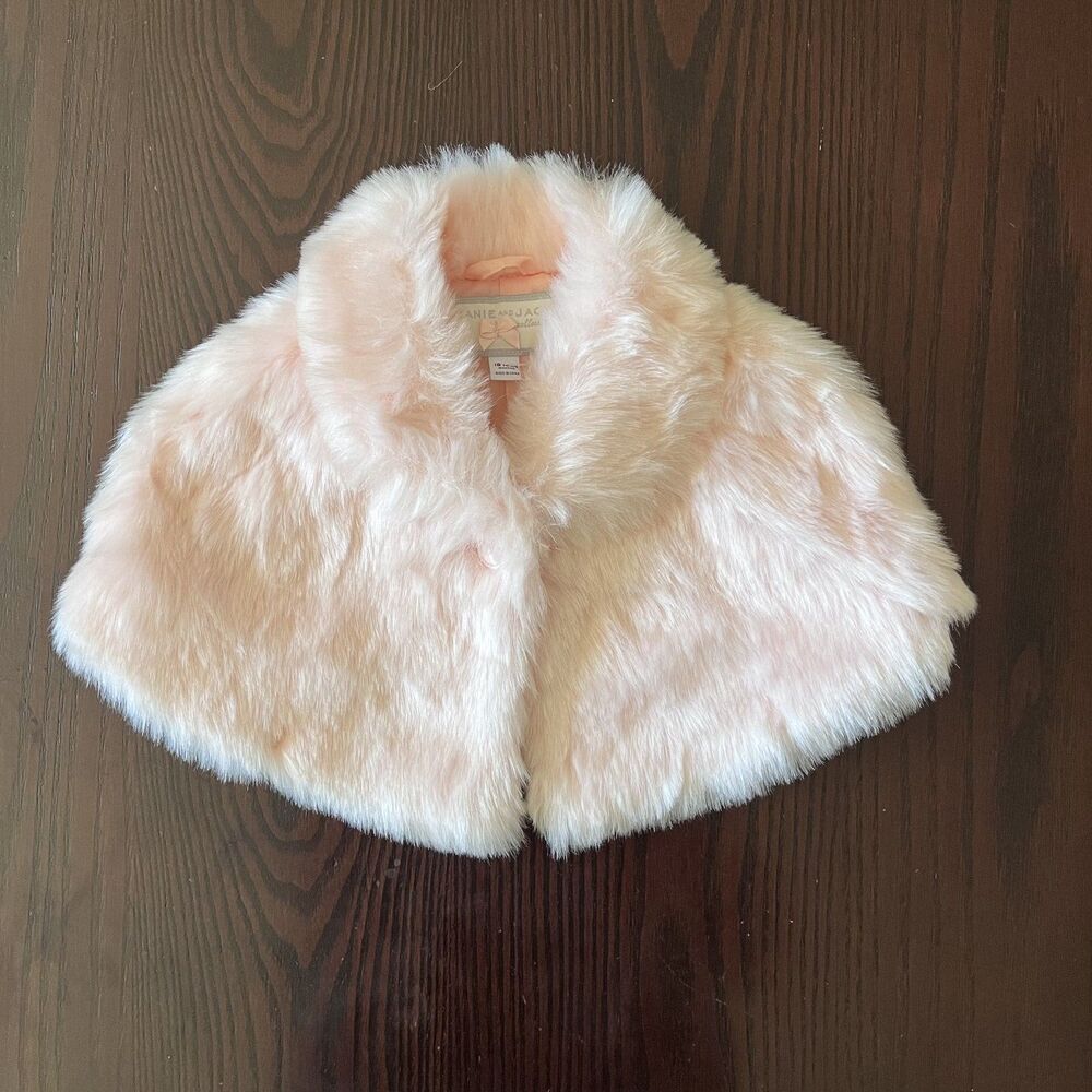 NWT Janie and Jack Collection 18-24M Blush Pink Faux Fur Coat Cape